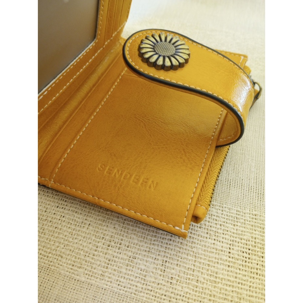 SENDEFN Yellow Sunflower Accented Bi-Fold Wallet Faux Leather 12 Slots NWOT - Picture 12 of 12
